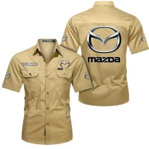 Mazda Short Sleeved Shirt, All Over Print Button Shirt CAR444052625894 - Khaki