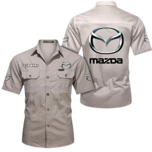 Mazda Short Sleeved Shirt, All Over Print Button Shirt CAR444052625894 - Beige