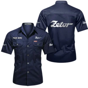 Zetor Short Sleeved Shirt, All Over Print Button Shirt CAR444052625895 - Dark Blue