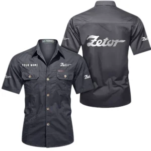 Zetor Short Sleeved Shirt, All Over Print Button Shirt CAR444052625895 - Gray