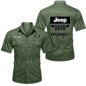 Jeep Wrangler Short Sleeved Shirt, All Over Print Button Shirt CAR444052625896 - Army Green