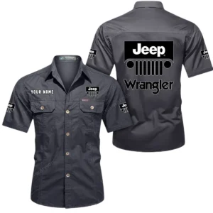 Jeep Wrangler Short Sleeved Shirt, All Over Print Button Shirt CAR444052625896 - Gray