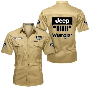 Jeep Wrangler Short Sleeved Shirt, All Over Print Button Shirt CAR444052625896 - Khaki