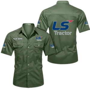 LS Tractor Short Sleeved Shirt, All Over Print Button Shirt CAR444052625898 - Army Green