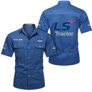 LS Tractor Short Sleeved Shirt, All Over Print Button Shirt CAR444052625898 - Cowboy Blue