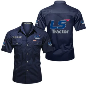 LS Tractor Short Sleeved Shirt, All Over Print Button Shirt CAR444052625898 - Dark Blue