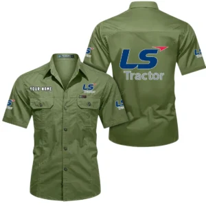 LS Tractor Short Sleeved Shirt, All Over Print Button Shirt CAR444052625898 - Fruit Green