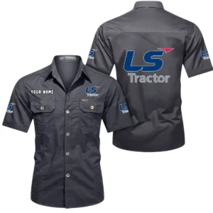 LS Tractor Short Sleeved Shirt, All Over Print Button Shirt CAR444052625898 - Gray
