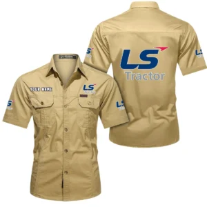 LS Tractor Short Sleeved Shirt, All Over Print Button Shirt CAR444052625898 - Khaki