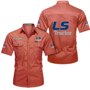 LS Tractor Short Sleeved Shirt, All Over Print Button Shirt CAR444052625898 - Red