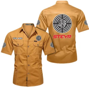 Steyr Short Sleeved Shirt, All Over Print Button Shirt CAR444052625899 - Turmeric