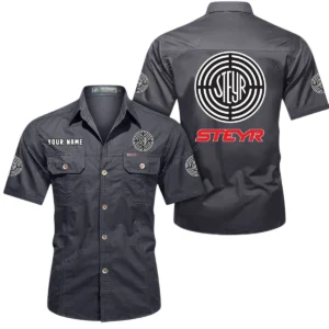 Steyr Short Sleeved Shirt, All Over Print Button Shirt CAR444052625899 - Gray