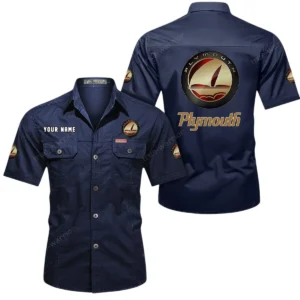 Plymouth Short Sleeved Shirt, All Over Print Button Shirt CAR444052625900 - Dark Blue