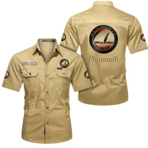 Plymouth Short Sleeved Shirt, All Over Print Button Shirt CAR444052625900 - Khaki