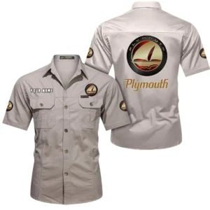 Plymouth Short Sleeved Shirt, All Over Print Button Shirt CAR444052625900 - Beige