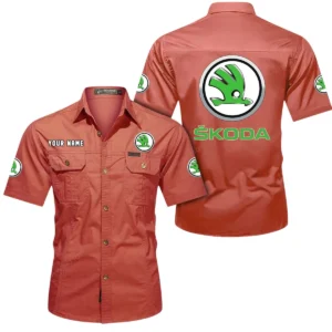 Skoda Auto Short Sleeved Shirt, All Over Print Button Shirt CAR444052625901 - Red