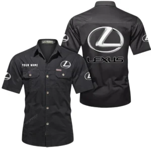 Lexus Short Sleeved Shirt, All Over Print Button Shirt CAR444052625904 - Black