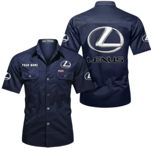 Lexus Short Sleeved Shirt, All Over Print Button Shirt CAR444052625904 - Dark Blue