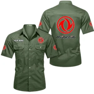 Dongfeng Short Sleeved Shirt, All Over Print Button Shirt CAR444052625905 - Army Green