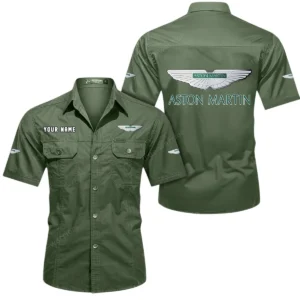 Aston Martin Short Sleeved Shirt, All Over Print Button Shirt CAR444052625906 - Army Green