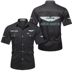 Aston Martin Short Sleeved Shirt, All Over Print Button Shirt CAR444052625906 - Black