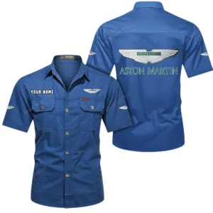 Aston Martin Short Sleeved Shirt, All Over Print Button Shirt CAR444052625906 - Cowboy Blue