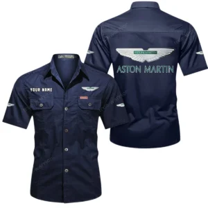 Aston Martin Short Sleeved Shirt, All Over Print Button Shirt CAR444052625906 - Dark Blue
