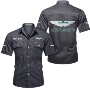 Aston Martin Short Sleeved Shirt, All Over Print Button Shirt CAR444052625906 - Gray