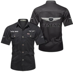 Genesis Short Sleeved Shirt, All Over Print Button Shirt CAR444052625907 - Black