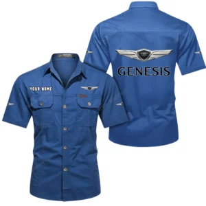 Genesis Short Sleeved Shirt, All Over Print Button Shirt CAR444052625907 - Cowboy Blue