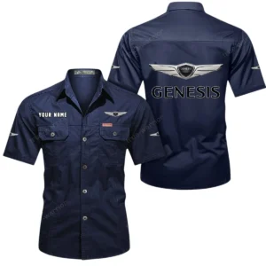 Genesis Short Sleeved Shirt, All Over Print Button Shirt CAR444052625907 - Dark Blue