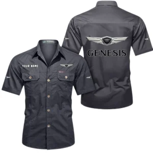 Genesis Short Sleeved Shirt, All Over Print Button Shirt CAR444052625907 - Gray