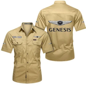 Genesis Short Sleeved Shirt, All Over Print Button Shirt CAR444052625907 - Khaki
