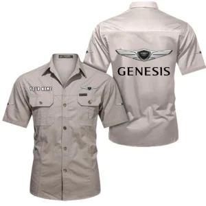 Genesis Short Sleeved Shirt, All Over Print Button Shirt CAR444052625907 - Beige