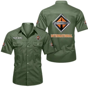 International Short Sleeved Shirt, All Over Print Button Shirt CAR444052625908 - Army Green