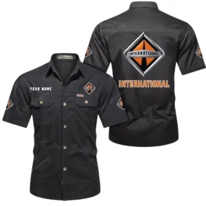 International Short Sleeved Shirt, All Over Print Button Shirt CAR444052625908 - Black
