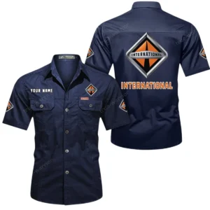 International Short Sleeved Shirt, All Over Print Button Shirt CAR444052625908 - Dark Blue