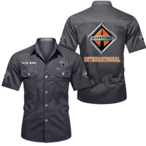 International Short Sleeved Shirt, All Over Print Button Shirt CAR444052625908 - Gray
