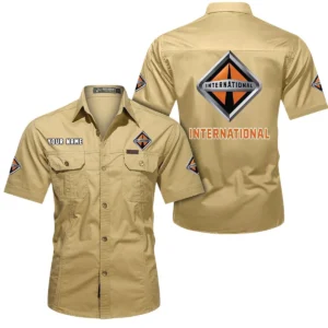 International Short Sleeved Shirt, All Over Print Button Shirt CAR444052625908 - Khaki