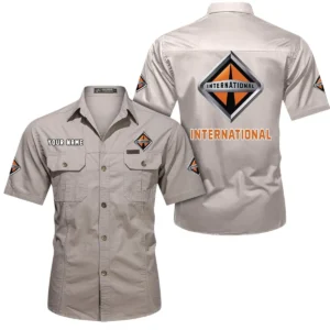 International Short Sleeved Shirt, All Over Print Button Shirt CAR444052625908 - Beige