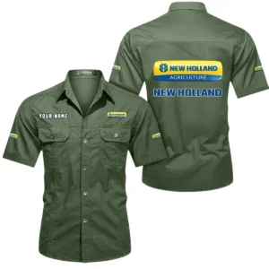 New Holland Short Sleeved Shirt, All Over Print Button Shirt CAR444052625909 - Army Green