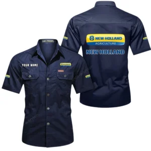 New Holland Short Sleeved Shirt, All Over Print Button Shirt CAR444052625909 - Dark Blue
