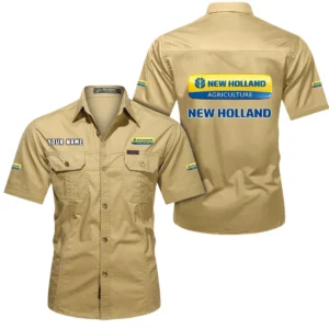 New Holland Short Sleeved Shirt, All Over Print Button Shirt CAR444052625909 - Khaki