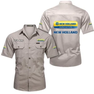 New Holland Short Sleeved Shirt, All Over Print Button Shirt CAR444052625909 - Beige