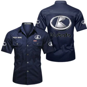 Kubota Short Sleeved Shirt, All Over Print Button Shirt CAR444052625910 - Dark Blue