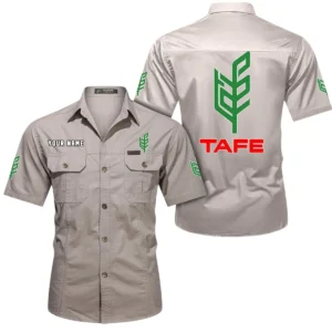 Tafe Short Sleeved Shirt, All Over Print Button Shirt CAR444052625911 - Beige