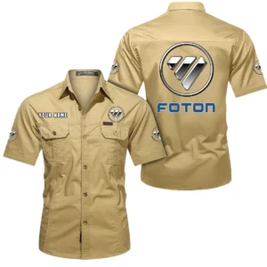 Foton Short Sleeved Shirt, All Over Print Button Shirt CAR444052625913 - Khaki