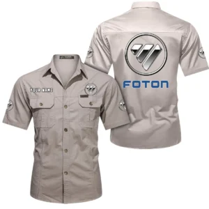 Foton Short Sleeved Shirt, All Over Print Button Shirt CAR444052625913 - Beige