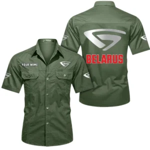 Belarus Short Sleeved Shirt, All Over Print Button Shirt CAR444052625914 - Army Green