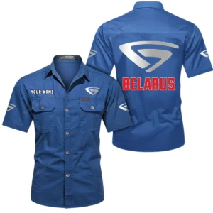 Belarus Short Sleeved Shirt, All Over Print Button Shirt CAR444052625914 - Cowboy Blue